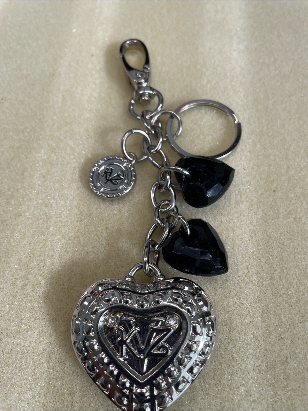 Kathy Silver Heart Purse /Keychain with Black heart Accents -